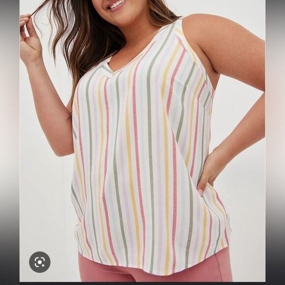 Torrid Stripe Challis Tank Top Pleat Back Detailed V-Neck Size 3x 22/24 - Picture 1 of 8